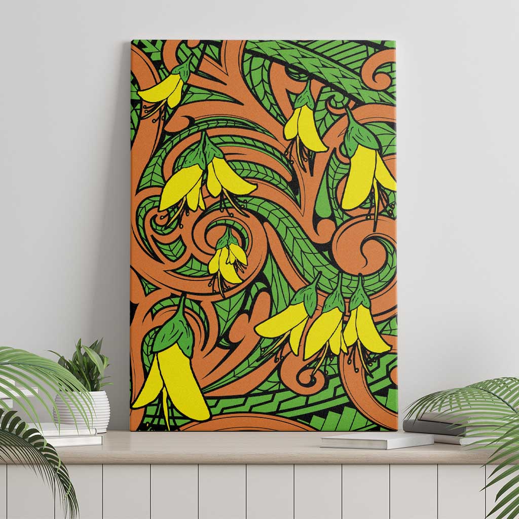 New Zealand Kowhai Flowers Canvas Wall Art Maori Koru Pattern LT03 - Polynesian Pride