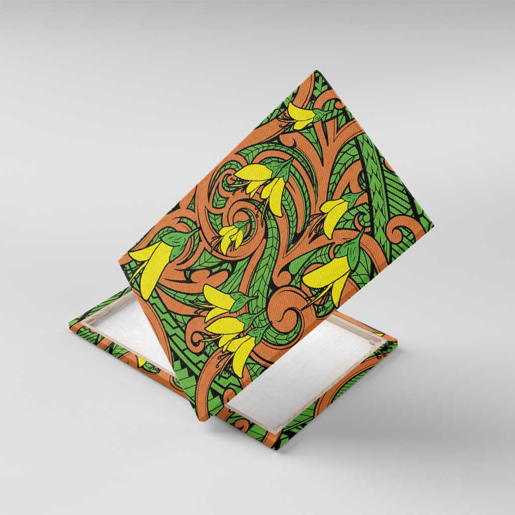 New Zealand Kowhai Flowers Canvas Wall Art Maori Koru Pattern LT03 With Frame Orange - Polynesian Pride