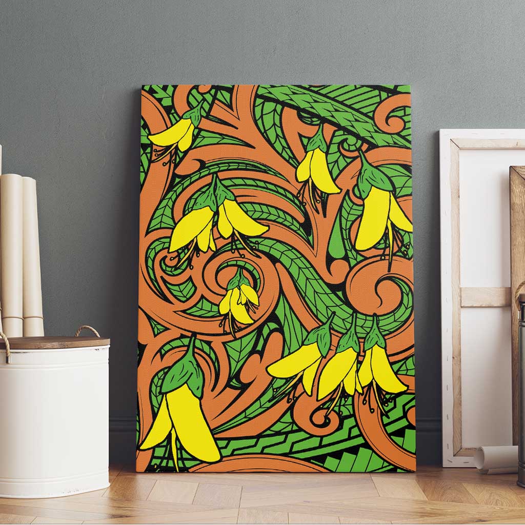 New Zealand Kowhai Flowers Canvas Wall Art Maori Koru Pattern LT03 - Polynesian Pride