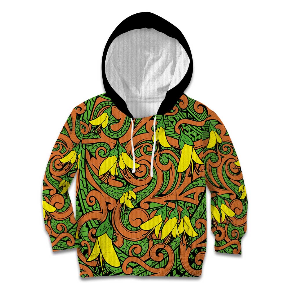 New Zealand Kowhai Flowers Kid Hoodie Maori Koru Pattern LT03 Hoodie Orange - Polynesian Pride