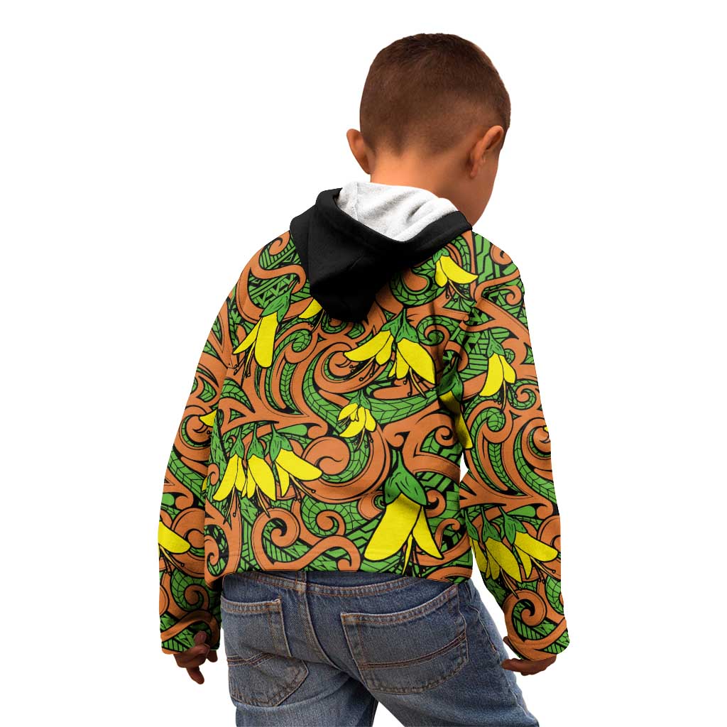New Zealand Kowhai Flowers Kid Hoodie Maori Koru Pattern LT03 - Polynesian Pride