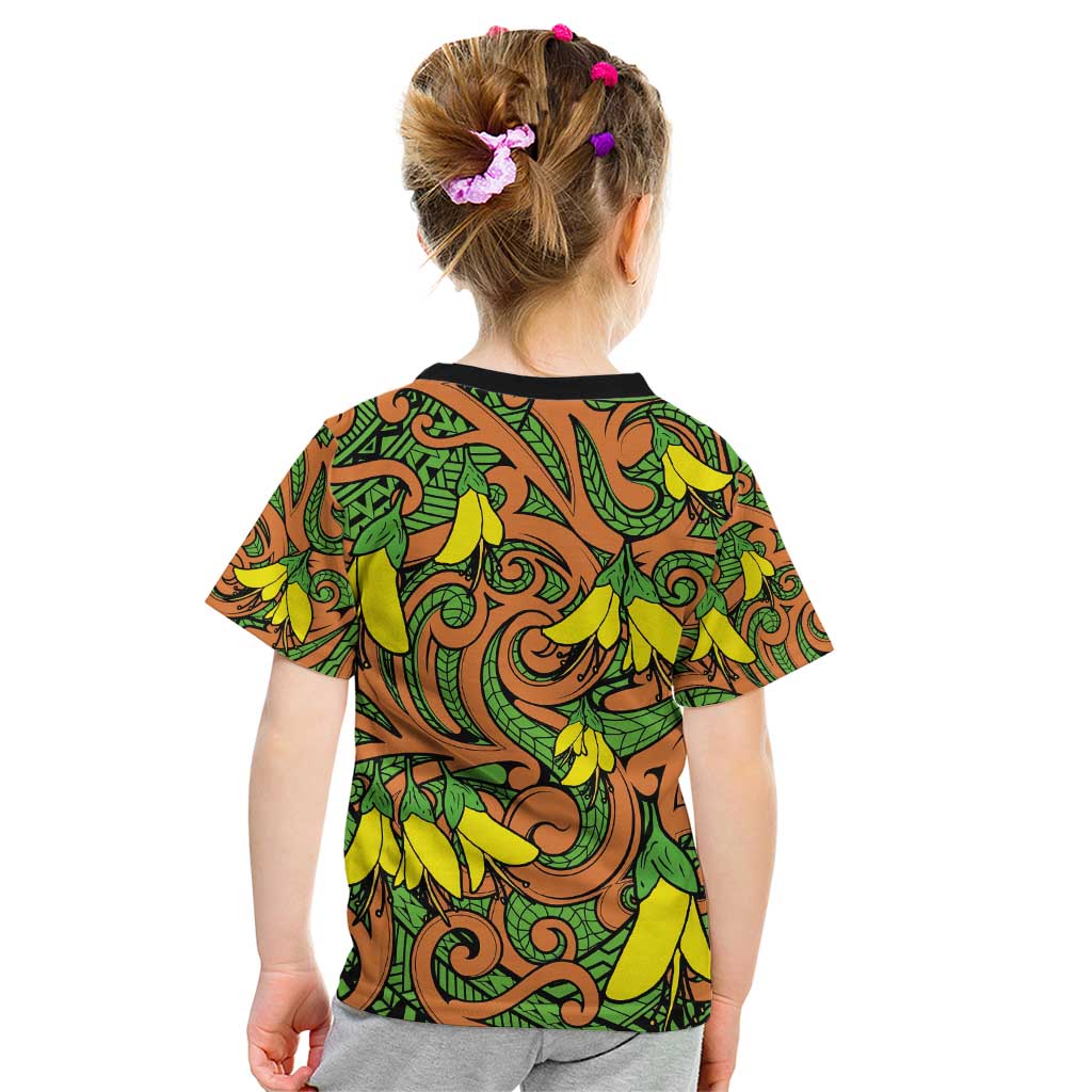 New Zealand Kowhai Flowers Kid T Shirt Maori Koru Pattern LT03 - Polynesian Pride