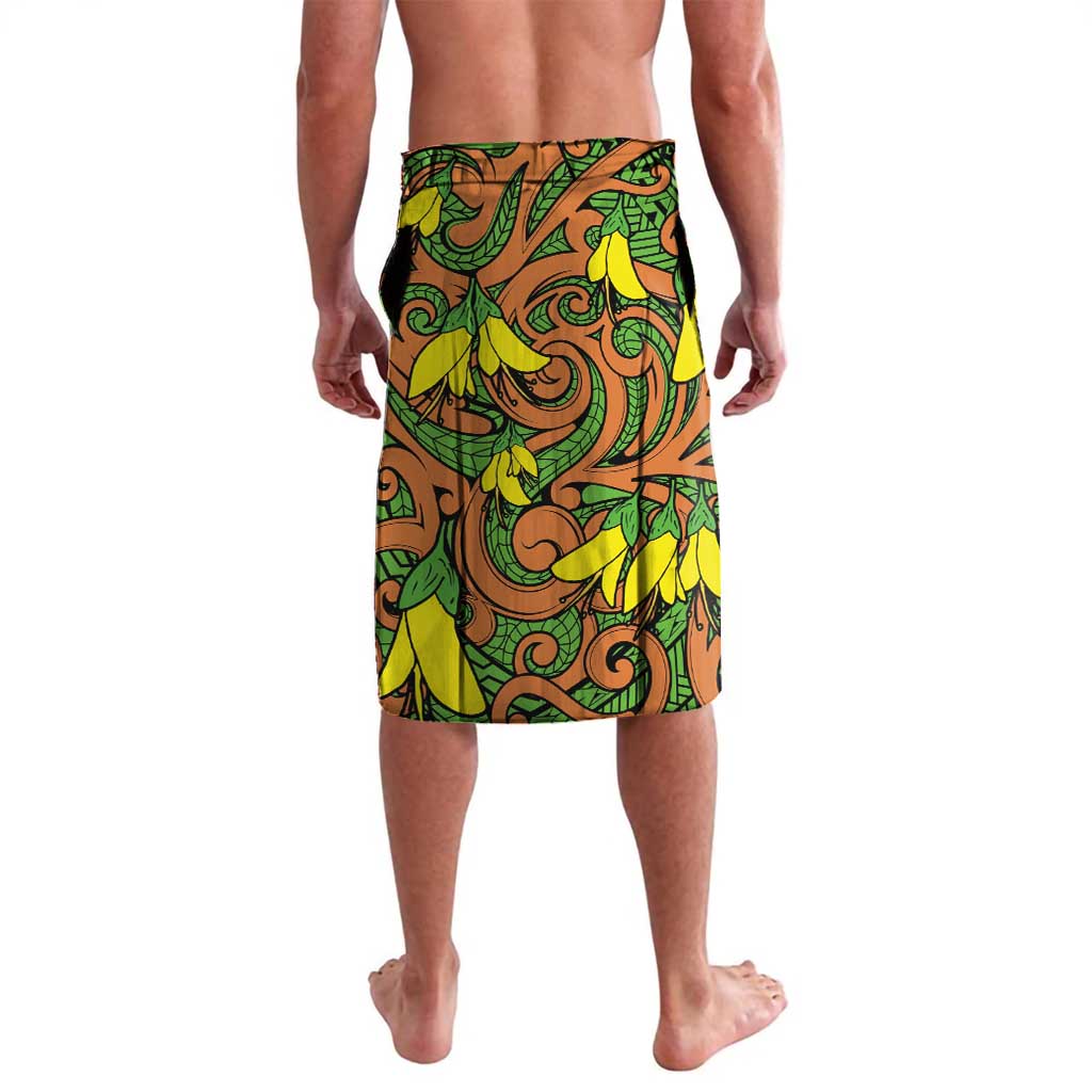 New Zealand Kowhai Flowers Lavalava Maori Koru Pattern LT03 - Polynesian Pride
