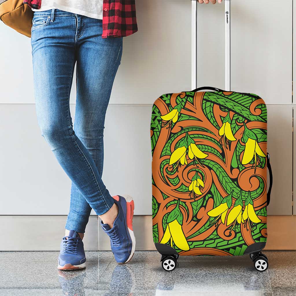 New Zealand Kowhai Flowers Luggage Cover Maori Koru Pattern LT03 - Polynesian Pride