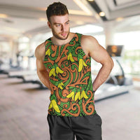 New Zealand Kowhai Flowers Men Tank Top Maori Koru Pattern LT03 Orange - Polynesian Pride
