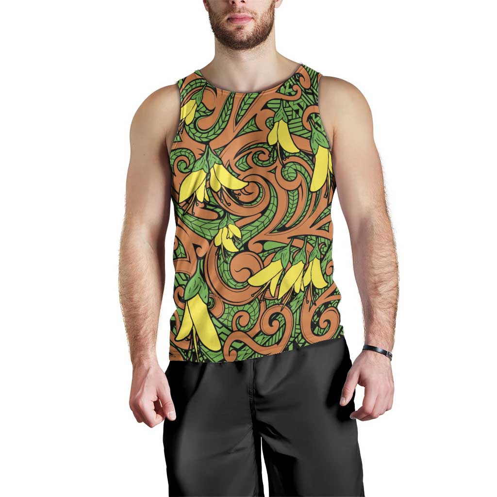 New Zealand Kowhai Flowers Men Tank Top Maori Koru Pattern LT03 - Polynesian Pride