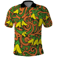 New Zealand Kowhai Flowers Polo Shirt Maori Koru Pattern LT03 Orange - Polynesian Pride