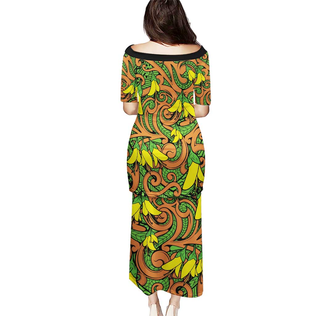 New Zealand Kowhai Flowers Puletasi Maori Koru Pattern LT03 - Polynesian Pride