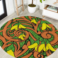 New Zealand Kowhai Flowers Round Carpet Maori Koru Pattern LT03 Orange - Polynesian Pride