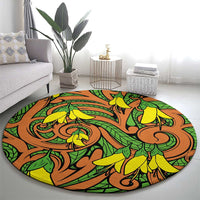 New Zealand Kowhai Flowers Round Carpet Maori Koru Pattern LT03 - Polynesian Pride