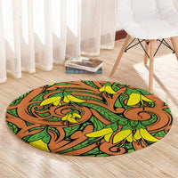 New Zealand Kowhai Flowers Round Carpet Maori Koru Pattern LT03 - Polynesian Pride