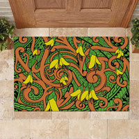 New Zealand Kowhai Flowers Rubber Doormat Maori Koru Pattern LT03 Orange - Polynesian Pride