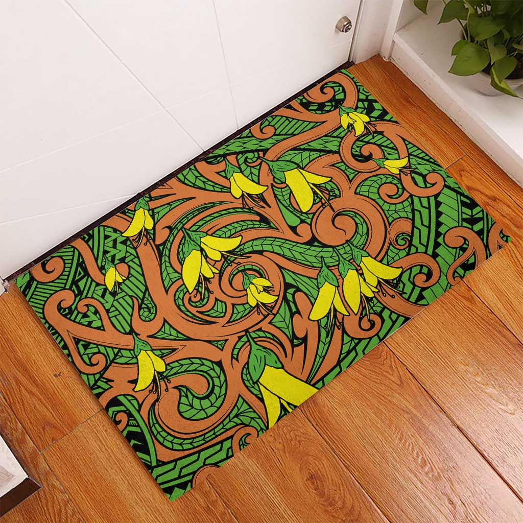 New Zealand Kowhai Flowers Rubber Doormat Maori Koru Pattern LT03 - Polynesian Pride