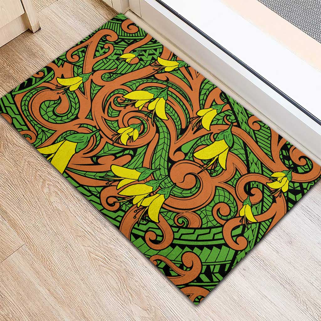 New Zealand Kowhai Flowers Rubber Doormat Maori Koru Pattern LT03 - Polynesian Pride