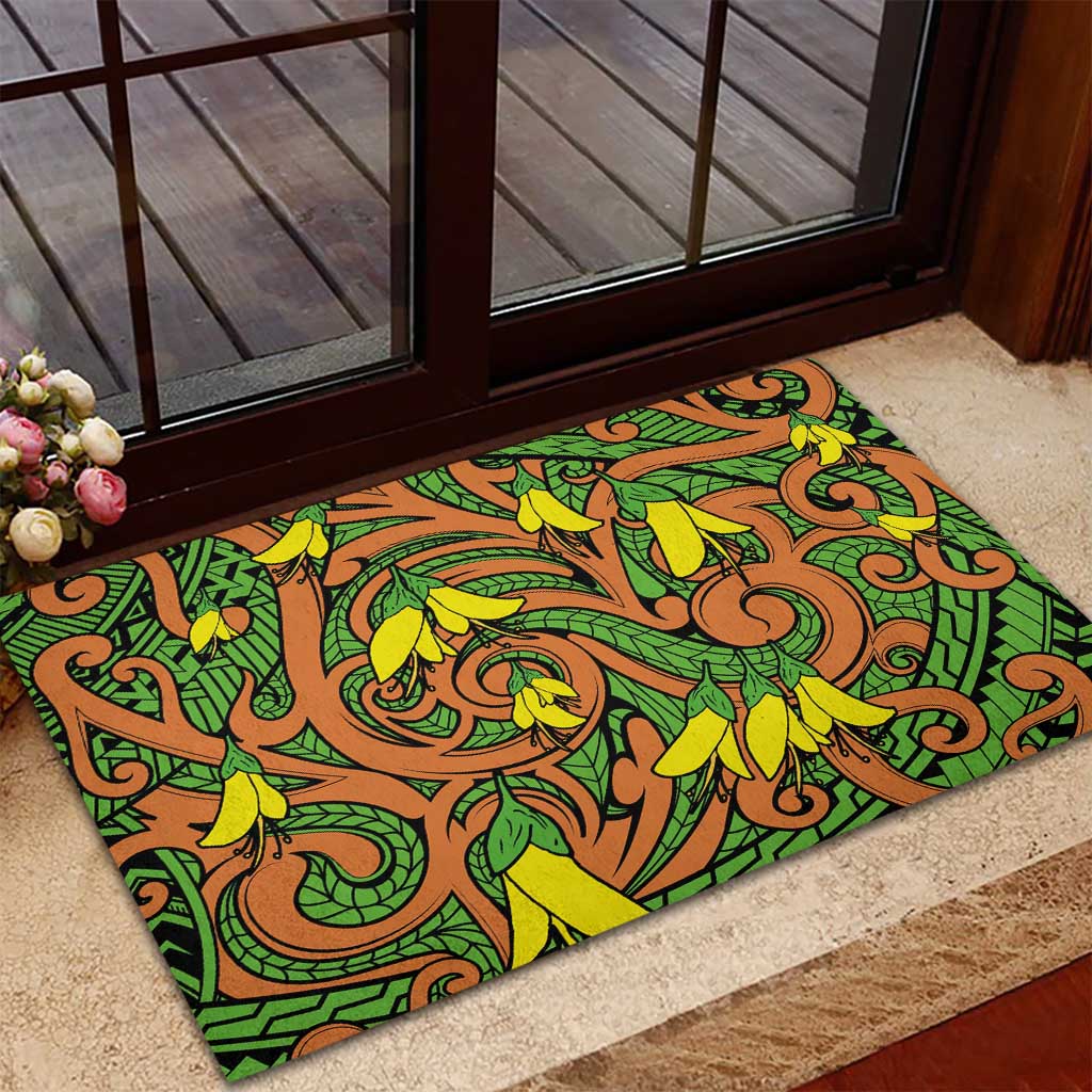 New Zealand Kowhai Flowers Rubber Doormat Maori Koru Pattern LT03 - Polynesian Pride