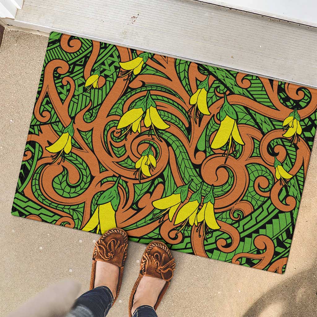 New Zealand Kowhai Flowers Rubber Doormat Maori Koru Pattern LT03 - Polynesian Pride