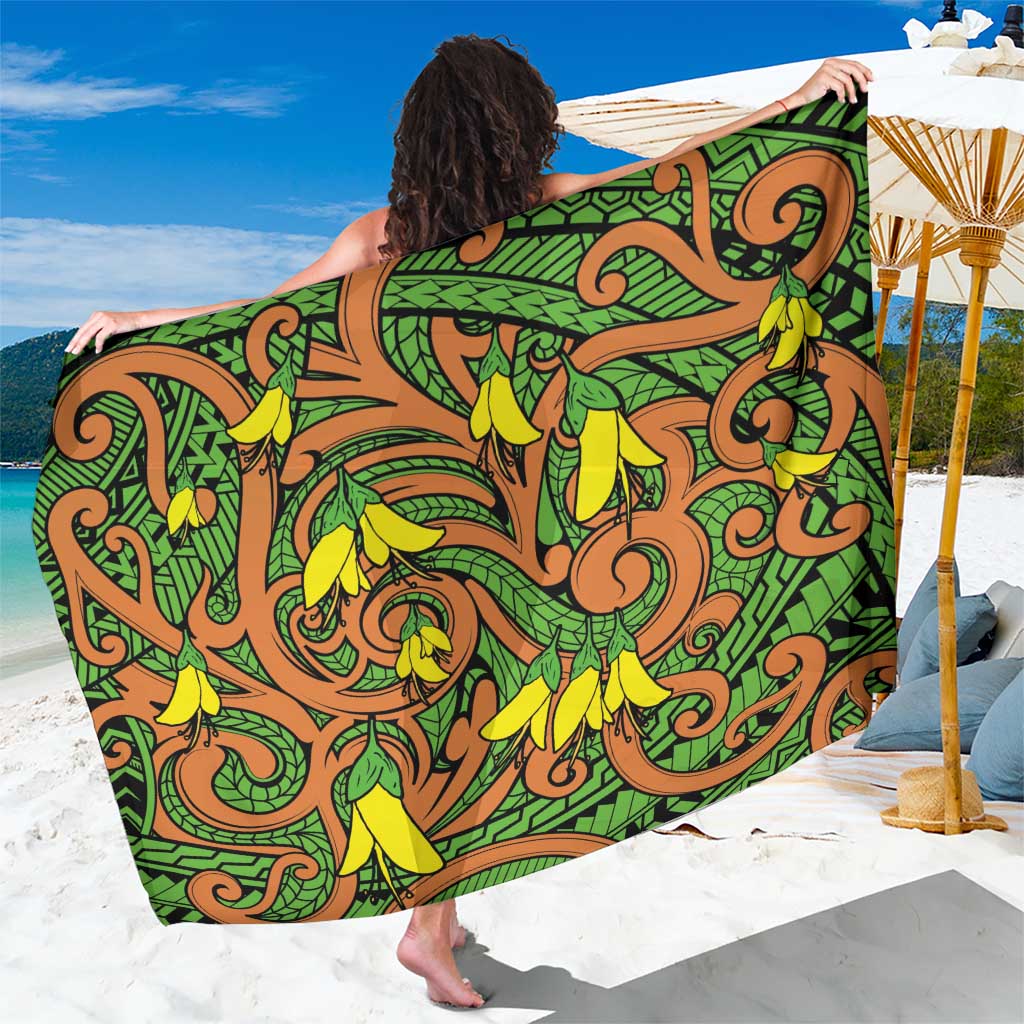 New Zealand Kowhai Flowers Sarong Maori Koru Pattern LT03 One Size 44 x 66 inches Orange - Polynesian Pride