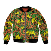 New Zealand Kowhai Flowers Sleeve Zip Bomber Jacket Maori Koru Pattern LT03 Unisex Orange - Polynesian Pride