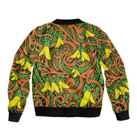 New Zealand Kowhai Flowers Sleeve Zip Bomber Jacket Maori Koru Pattern LT03 - Polynesian Pride