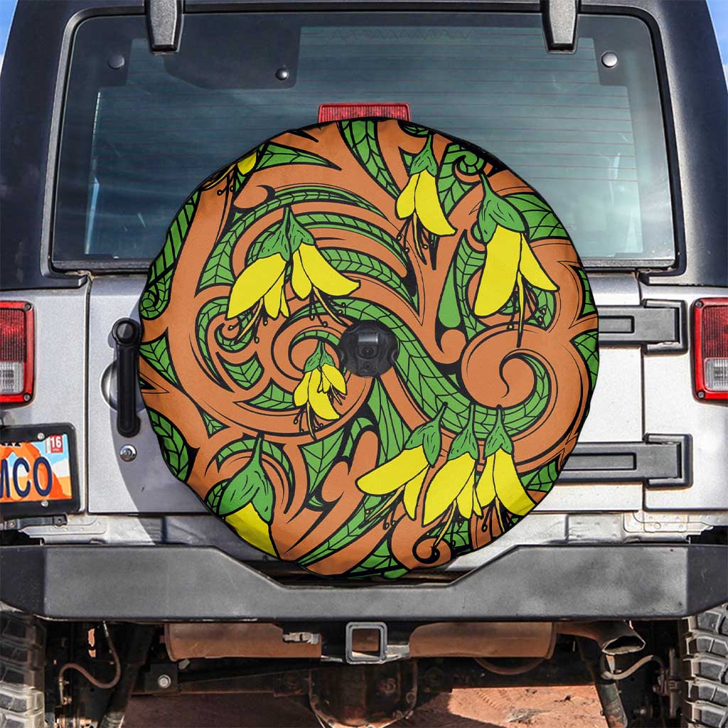 New Zealand Kowhai Flowers Spare Tire Cover Maori Koru Pattern