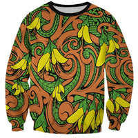 New Zealand Kowhai Flowers Sweatshirt Maori Koru Pattern LT03 Unisex Orange - Polynesian Pride