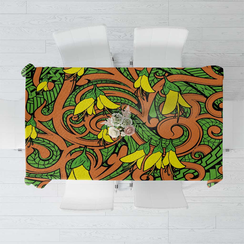 New Zealand Kowhai Flowers Tablecloth Maori Koru Pattern LT03 Orange - Polynesian Pride