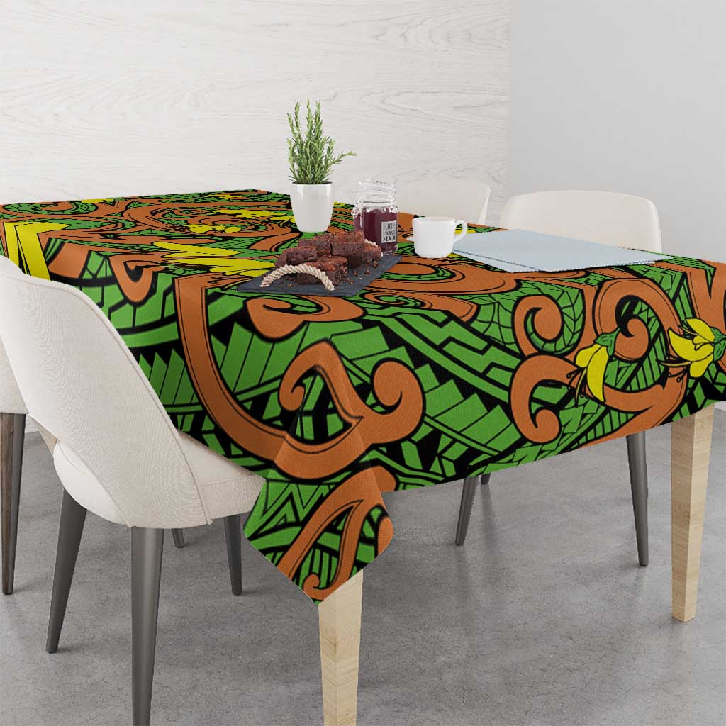 New Zealand Kowhai Flowers Tablecloth Maori Koru Pattern LT03 - Polynesian Pride