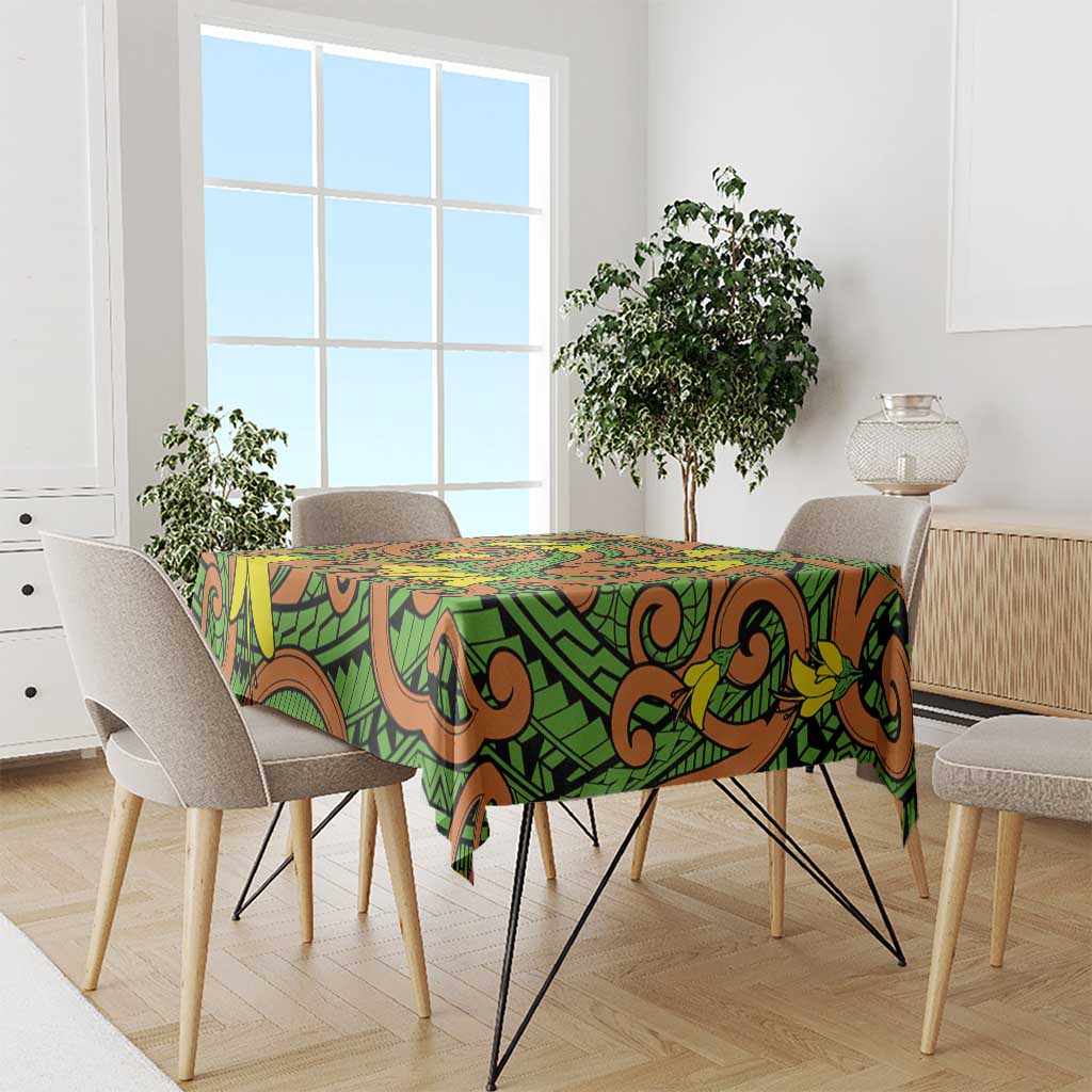 New Zealand Kowhai Flowers Tablecloth Maori Koru Pattern LT03 - Polynesian Pride