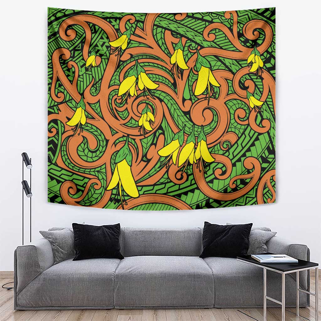 New Zealand Kowhai Flowers Tapestry Maori Koru Pattern LT03 Orange - Polynesian Pride