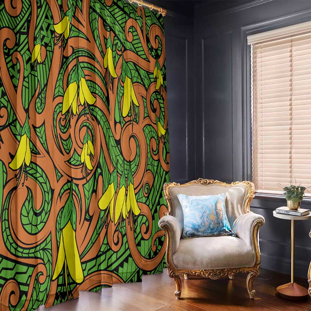 New Zealand Kowhai Flowers Window Curtain Maori Koru Pattern LT03 - Polynesian Pride