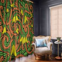 New Zealand Kowhai Flowers Window Curtain Maori Koru Pattern LT03 - Polynesian Pride
