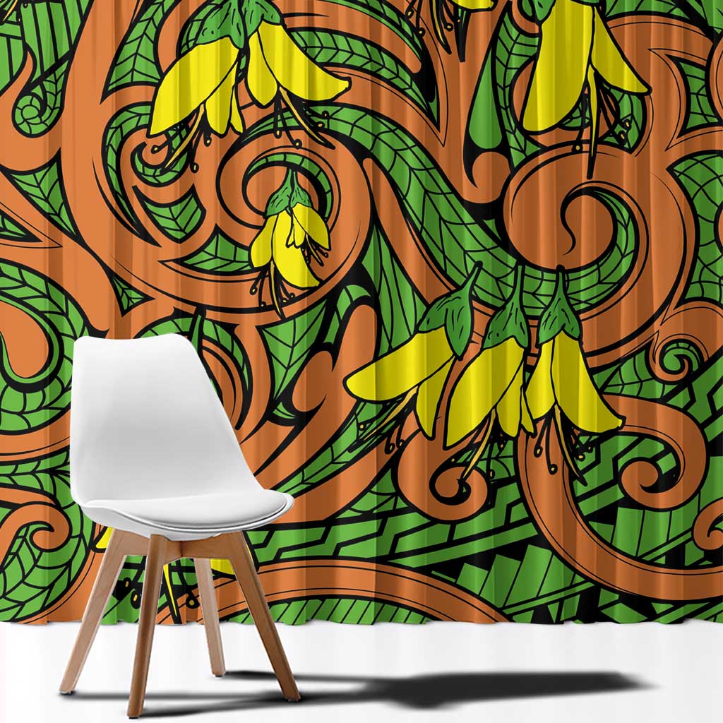 New Zealand Kowhai Flowers Window Curtain Maori Koru Pattern LT03 - Polynesian Pride