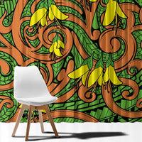 New Zealand Kowhai Flowers Window Curtain Maori Koru Pattern LT03 - Polynesian Pride