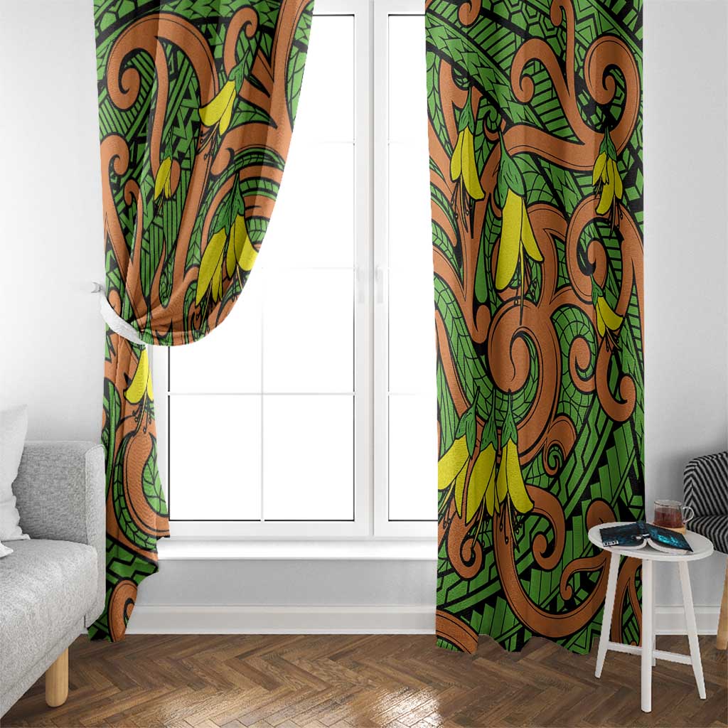 New Zealand Kowhai Flowers Window Curtain Maori Koru Pattern LT03 - Polynesian Pride