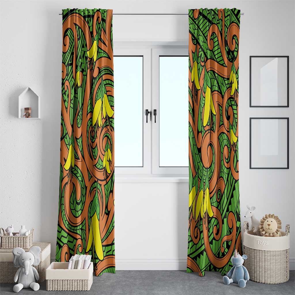 New Zealand Kowhai Flowers Window Curtain Maori Koru Pattern LT03 - Polynesian Pride