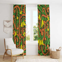 New Zealand Kowhai Flowers Window Curtain Maori Koru Pattern LT03 - Polynesian Pride