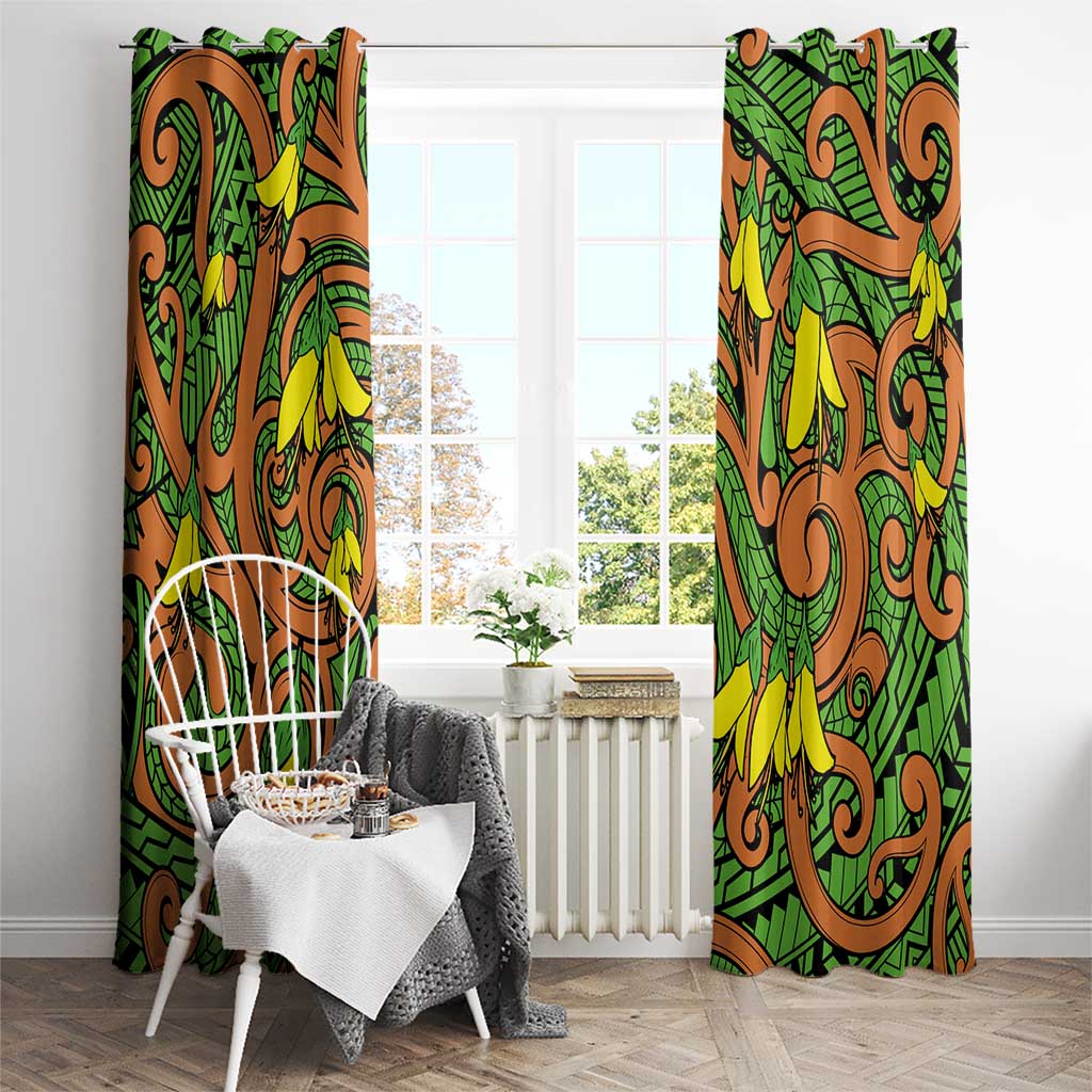 New Zealand Kowhai Flowers Window Curtain Maori Koru Pattern LT03 - Polynesian Pride