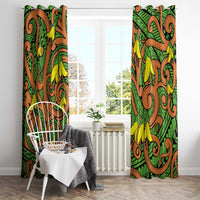 New Zealand Kowhai Flowers Window Curtain Maori Koru Pattern LT03 - Polynesian Pride