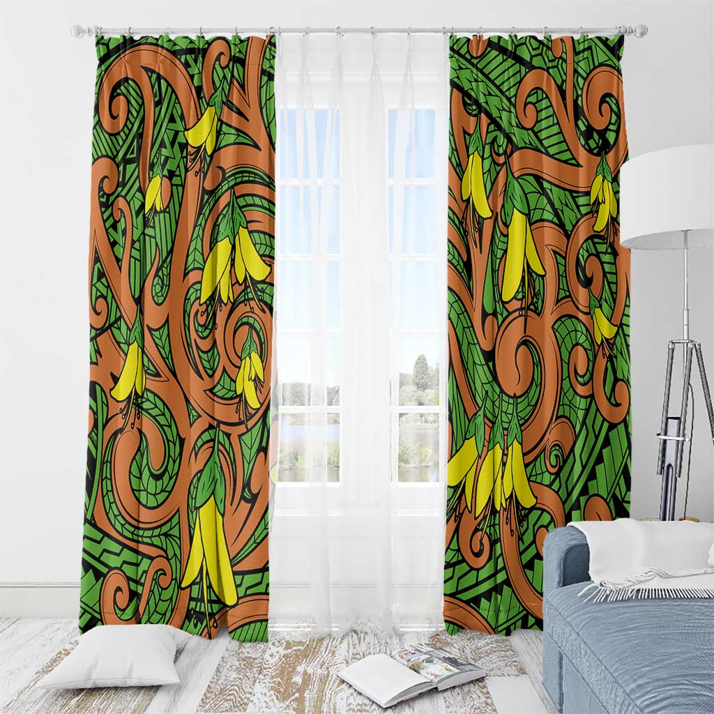 New Zealand Kowhai Flowers Window Curtain Maori Koru Pattern LT03 - Polynesian Pride