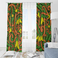 New Zealand Kowhai Flowers Window Curtain Maori Koru Pattern LT03 - Polynesian Pride