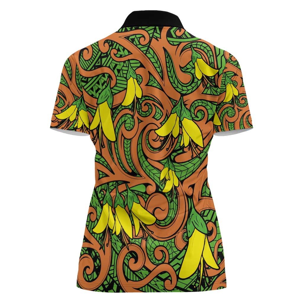 New Zealand Kowhai Flowers Women Polo Shirt Maori Koru Pattern LT03 - Polynesian Pride