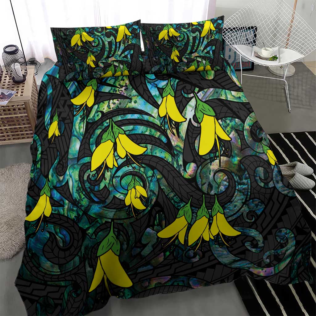 New Zealand Kowhai Flowers Bedding Set Maori Koru Pattern With Paua Shell Style LT03 - Polynesian Pride