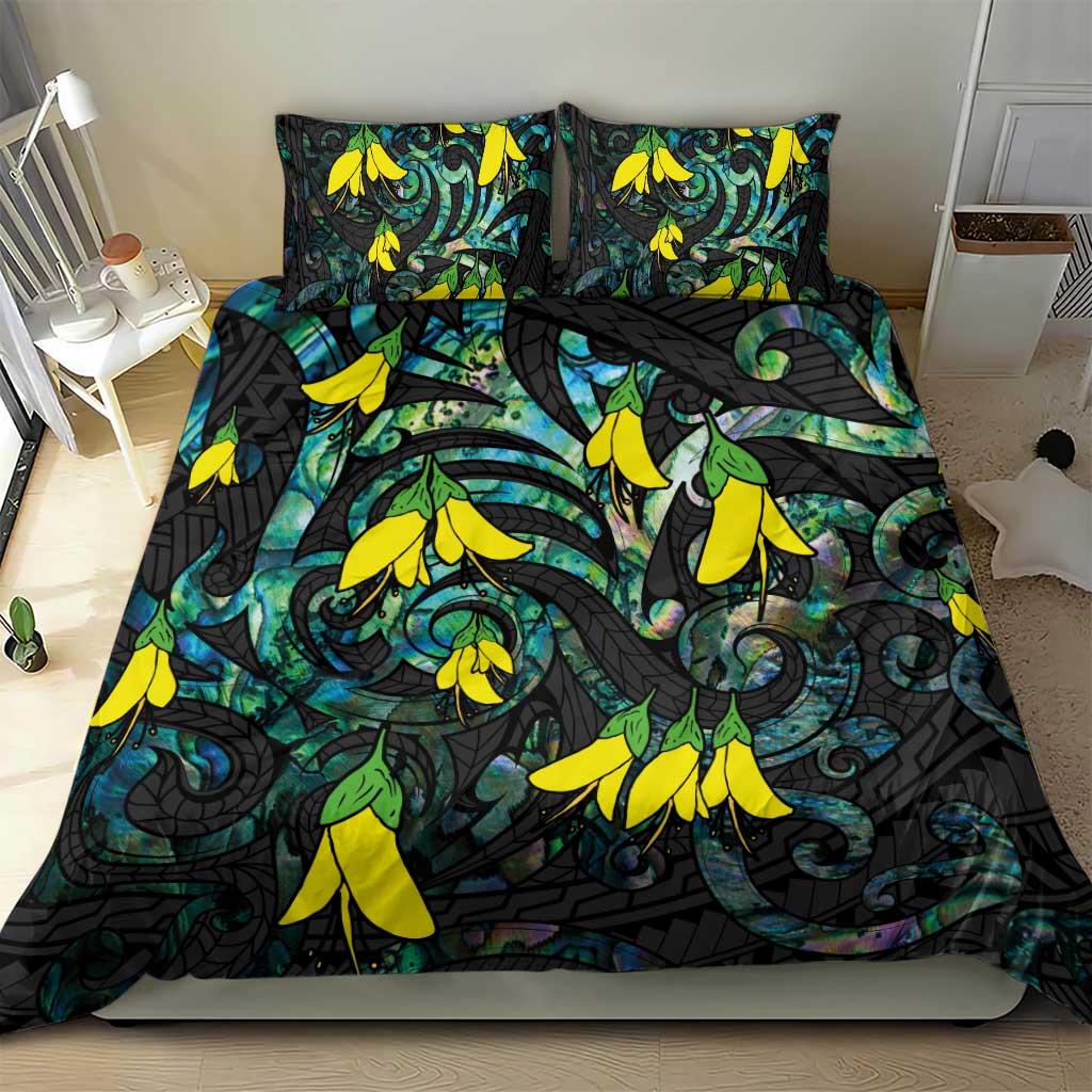 New Zealand Kowhai Flowers Bedding Set Maori Koru Pattern With Paua Shell Style LT03 - Polynesian Pride