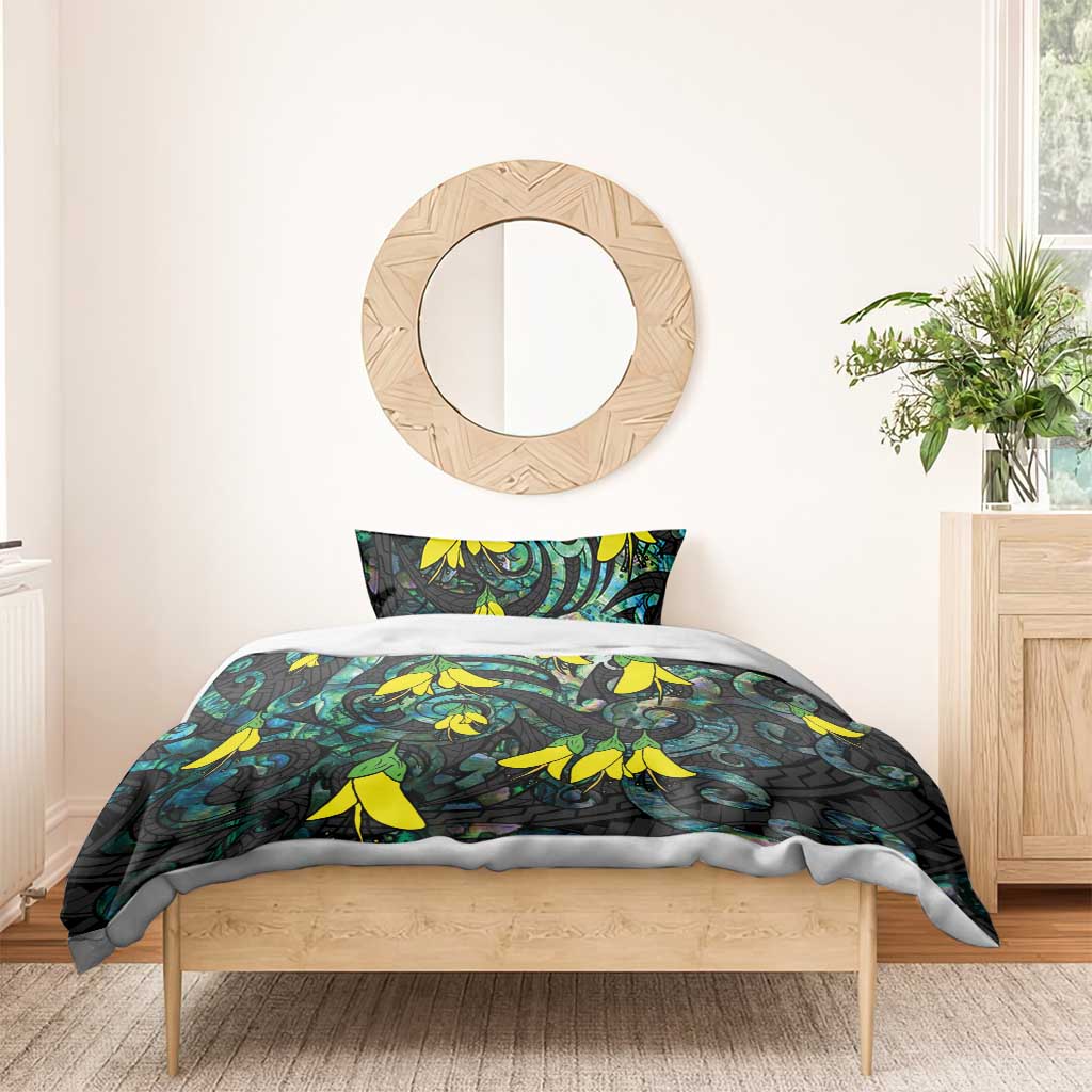 New Zealand Kowhai Flowers Bedding Set Maori Koru Pattern With Paua Shell Style LT03 - Polynesian Pride
