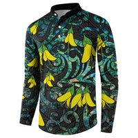New Zealand Kowhai Flowers Button Sweatshirt Maori Koru Pattern With Paua Shell Style LT03 - Polynesian Pride