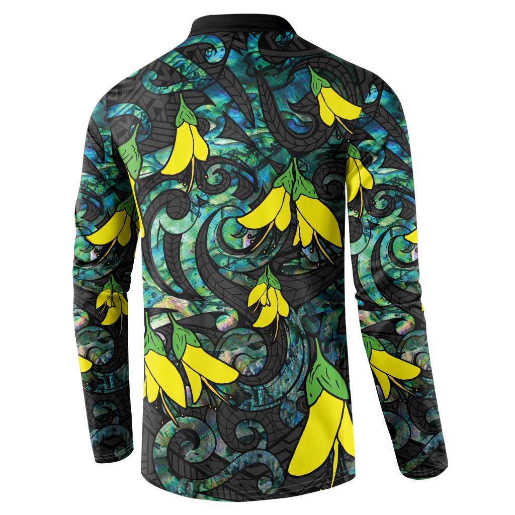 New Zealand Kowhai Flowers Button Sweatshirt Maori Koru Pattern With Paua Shell Style LT03 - Polynesian Pride