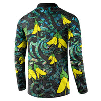 New Zealand Kowhai Flowers Button Sweatshirt Maori Koru Pattern With Paua Shell Style LT03 - Polynesian Pride