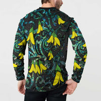 New Zealand Kowhai Flowers Button Sweatshirt Maori Koru Pattern With Paua Shell Style LT03 - Polynesian Pride