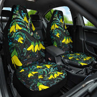 New Zealand Kowhai Flowers Car Seat Cover Maori Koru Pattern With Paua Shell Style LT03 One Size Black - Polynesian Pride