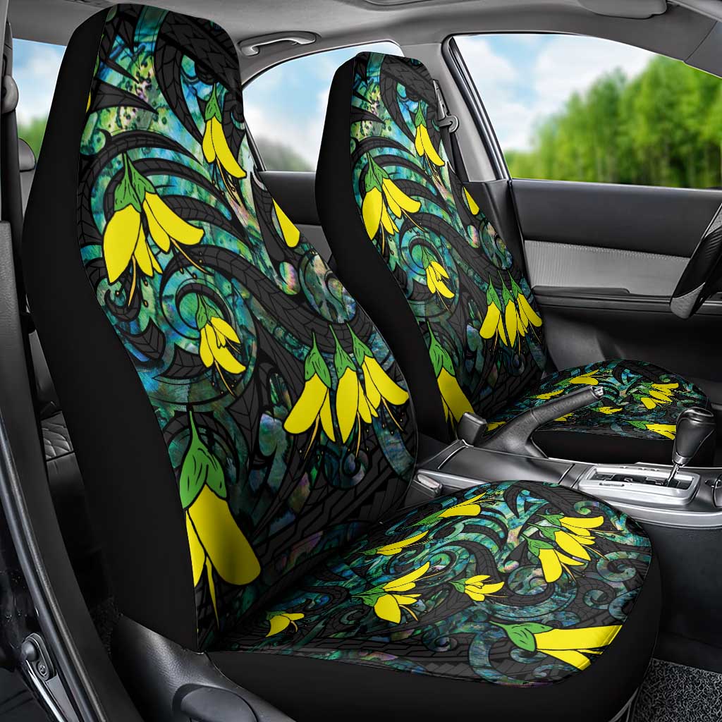 New Zealand Kowhai Flowers Car Seat Cover Maori Koru Pattern With Paua Shell Style LT03 - Polynesian Pride